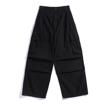 Multi-Pocket Cargo Pants Mens Safari Style Solid Color Pleated Loose Straight-leg Pants Elastic Waist Casual Trousers Men aidase-shop